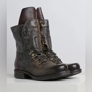 A.S.98 snakeskin and dark brown leather combat Moto boots- size 37